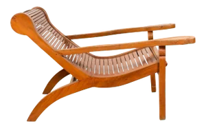 Dutch Colonial Indonesian Plantation Lounge Chair with Curving Seat and Slats