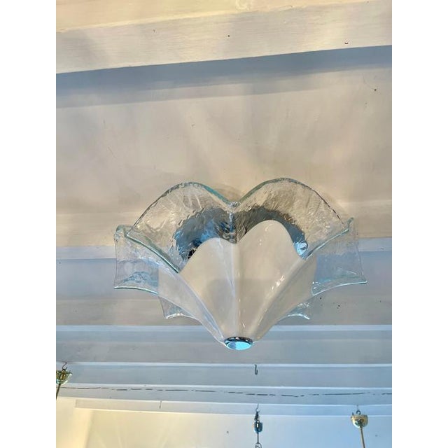 AVMazzega Flush Mount in White Murano Glass and Chrome from A.V. Mazzega, Italy, 1970s For Sale - Image 4 of 8