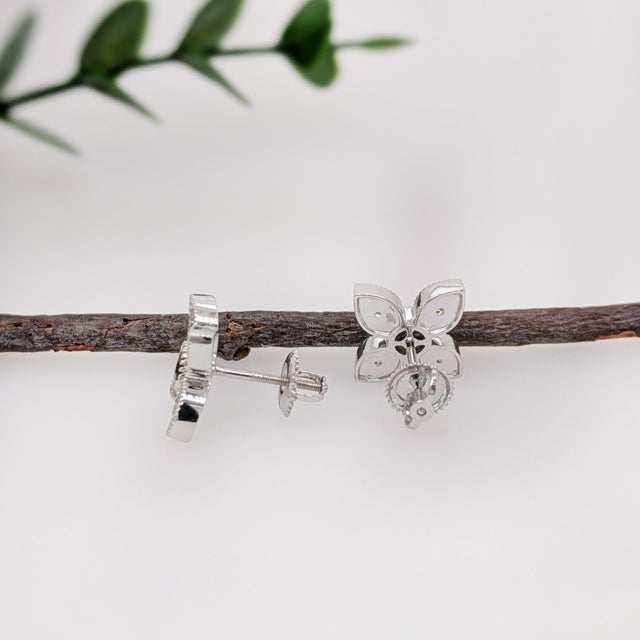 2020s Floral Alexandrite Earrings W Natural Diamond Accents in Solid 14k White Gold, A Pair For Sale - Image 5 of 5