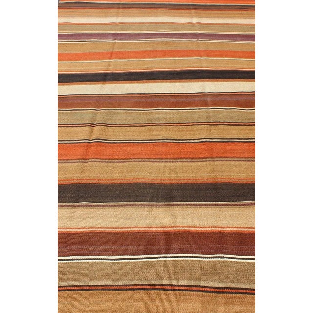 Mid 20th Century Multicolored Vintage Kilim Large Gallery Rug With Horizontal Stripes For Sale - Image 5 of 13
