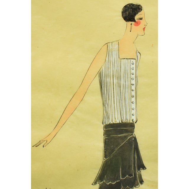 1920s Lanvin of Paris C1920s Fashion Model Original Watercolour For Sale - Image 5 of 7