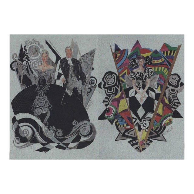C1990 Set of 2-Versace Theater Costume Fashion Design Prints, Matted For Sale
