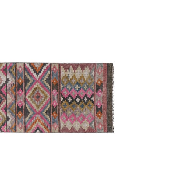 1960s Mid 20th Century Vintage Turkish Kilim Runner 2'6'' X 12'2'' For Sale - Image 5 of 11