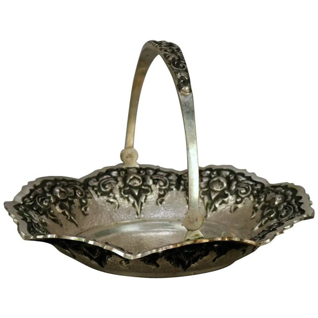 Antique Continental .800 Silver Reticulated Floral Repousse Bridal Basket 4.9toz For Sale - Image 11 of 11