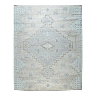8x10 Ivory Hand-Knotted Wool Geometric Diamond Medallion Traditional Carpet Rug For Sale