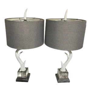 Pair of Midcentury Modern Faux Horn Lamps on Lucite Base