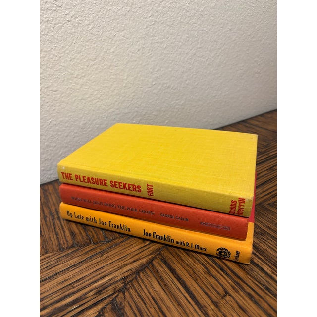 Mid-Century Modern Vintage Citrus Monochromatic Hardcover Book Stack - Set of 3 - Tangerine Orange & Lemon Yellow - Mid-Century Nyc Counterculture Decor For Sale - Image 3 of 12