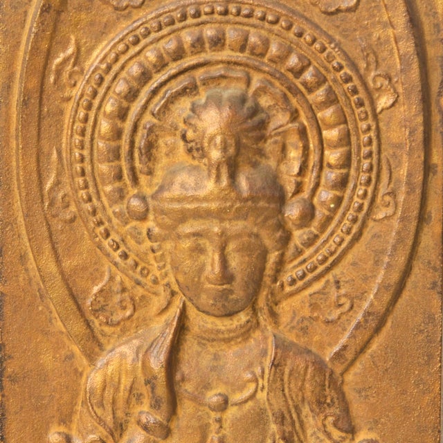 Late 20th Century Late 20th Century Wall Hanging Guan Yin Goddess Plaque Cast Iron With Gold Finish For Sale - Image 5 of 14
