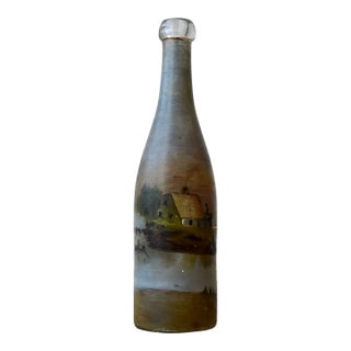 Antique Hand-Painted Scenic Countryside Cork Bottle, Circa Early 20th Century For Sale