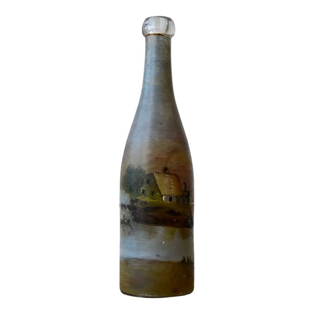 Antique Hand-Painted Scenic Countryside Cork Bottle, Circa Early 20th Century For Sale