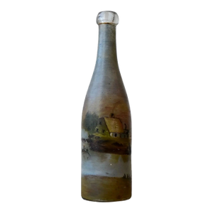 Antique Hand-Painted Scenic Countryside Cork Bottle, Circa Early 20th Century