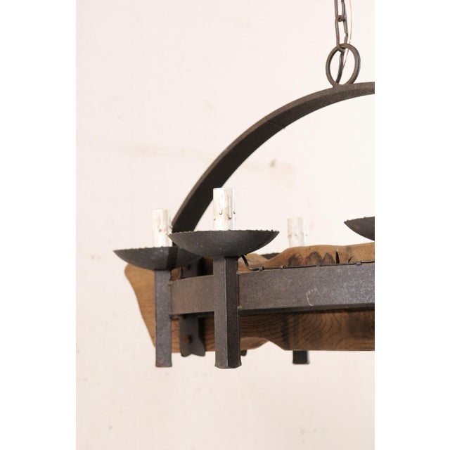 Mid 20th Century French Wood Beam & Iron Chandelier For Sale - Image 4 of 8