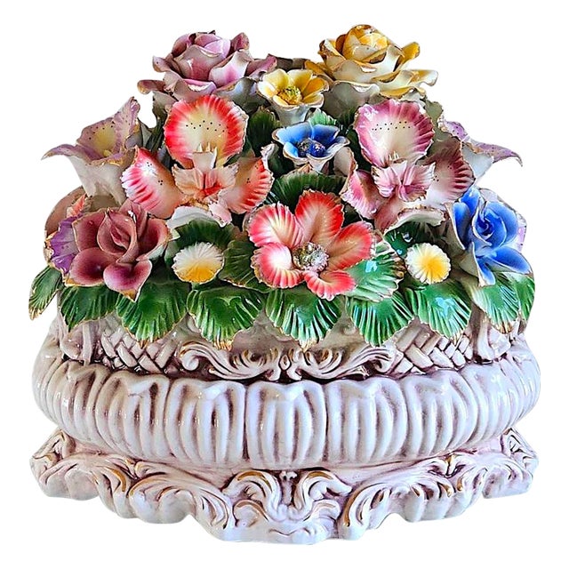 Vintage Italian Capodimonte-Style Porcelain Floral Centerpiece For Sale