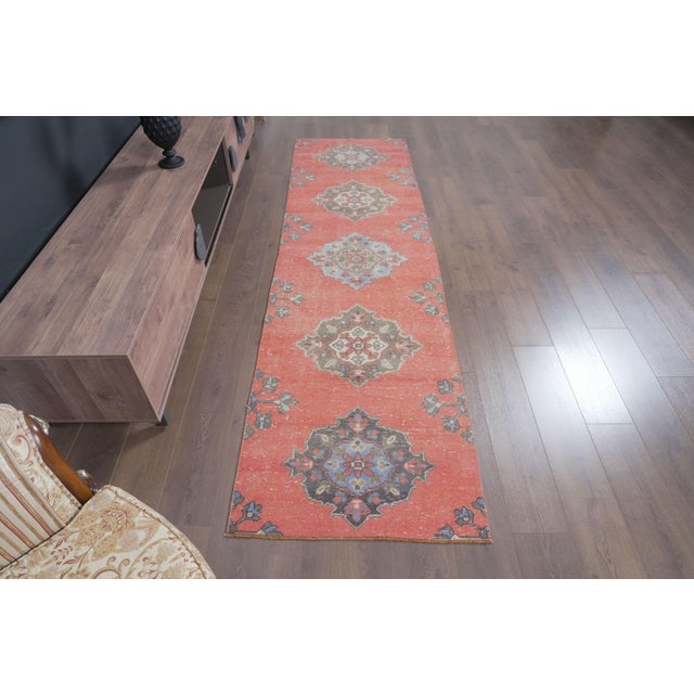 Transitional 1970 Vintage Handmade Wool Runner Rug For Sale - Image 3 of 12