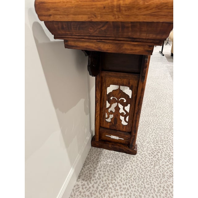 Hand-Carved Chinese Elm Altar Console Table - Cloud Scroll Carvings - Early 20th Century For Sale In Chicago - Image 6 of 11