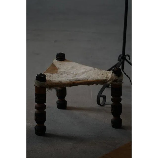 Vintage African Handmade Triangular 3-Legged Stool with Cowhide Seat, 1940s For Sale - Image 11 of 15