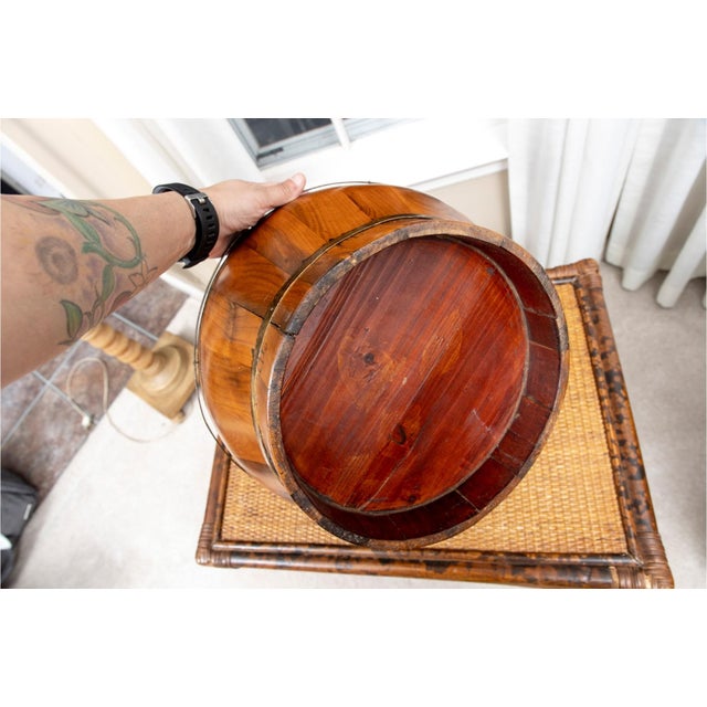19th Century 19th Century Antique Chinese Round Lacquered Lidded Grain Wooden Bucket For Sale - Image 5 of 6