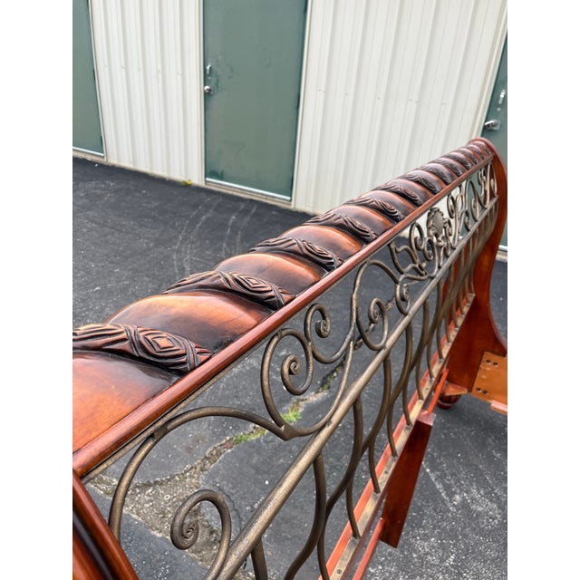 King Size Wrought Iron and Cherry Sleigh Bed Frame For Sale - Image 11 of 12