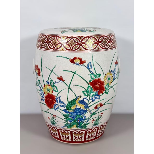 Vintage Chinese Famille Rose Hand Painted Birds and Peonies Porcelain Garden Stool Side Table For Sale - Image 4 of 17