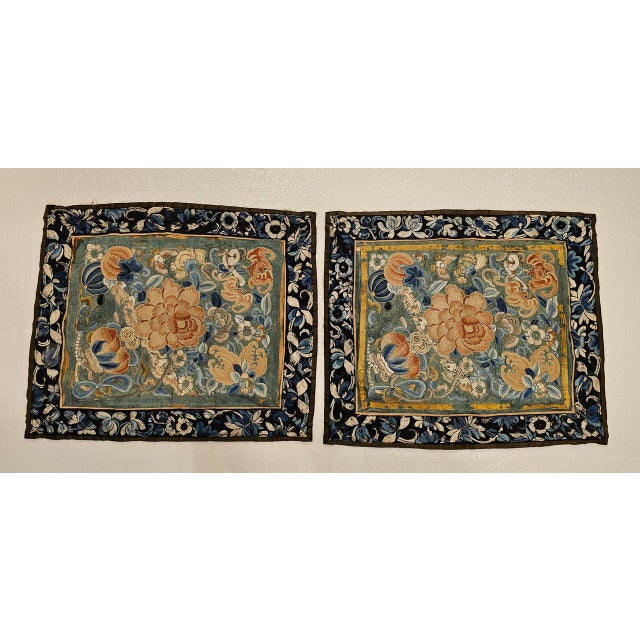 These exceptional 19th century Chinese silk hand embroidery panels, created during the Qing Dynasty, exemplify the...