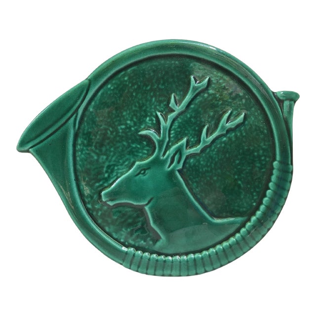 Mid-Century French Green Majolica Deer Trivet Vallauris For Sale