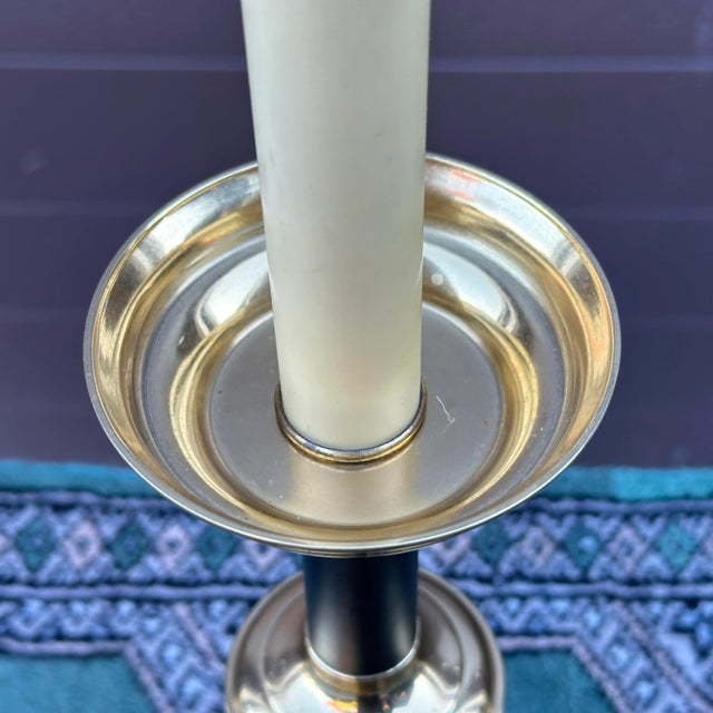 Vintage Ethan Allen Table Lamp in Solid Brass With Black Accent For Sale - Image 9 of 12