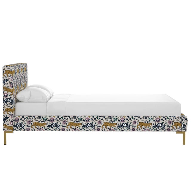 Transitional Norah Platform Bed in Mustard Plum Leopard, Queen For Sale - Image 3 of 7