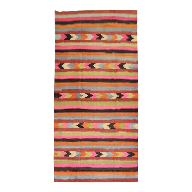 Bright Vintage Kilim Wide Runner - 4'10" x 10'6" For Sale