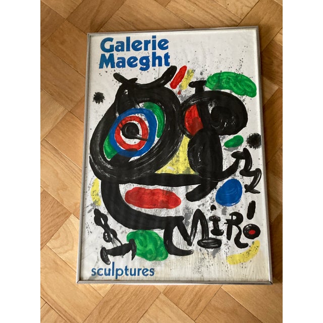 Glass Joan Miro 1970s Galerie Maeght Poster "Sculptures" Vintage Framed For Sale - Image 7 of 13