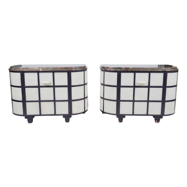 Late 20th Century Pair of Art Deco Revival Stone Top Nightstands From the Glorya Kaufman Collection, Attributed For Sale
