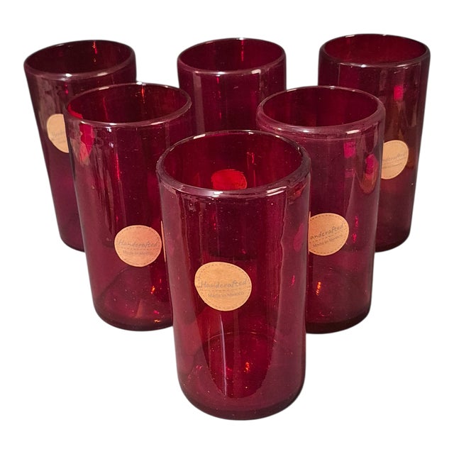 Late 20th Century Hand Crafted in Mexico Red Art Glass Tumblers Water Ice Tea Glasses - Set of Six For Sale - Image 9 of 9
