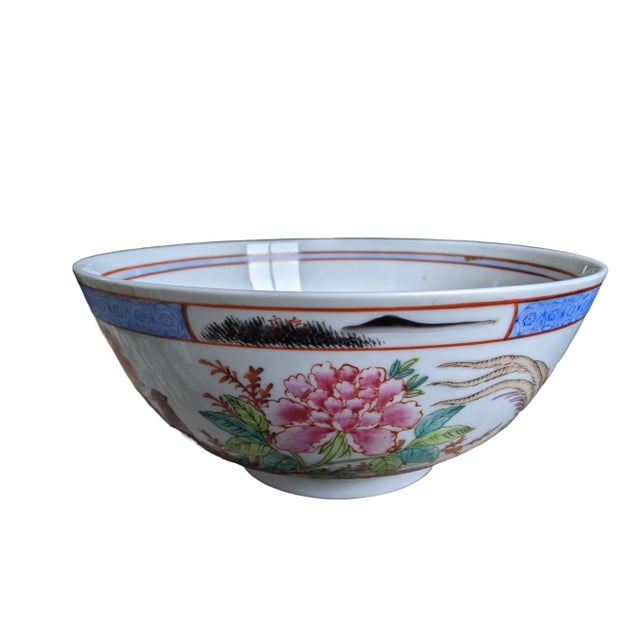 1960s Early 20th Century Chinese Famille Rose Birds of Paradise Floral Butterfly Porcelain Bowl For Sale - Image 5 of 12