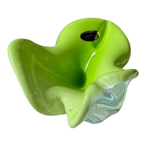 Late 20th Century Cased Lime Green and White Crystal Murano Style Controlled Bubble Freeform Ashtray