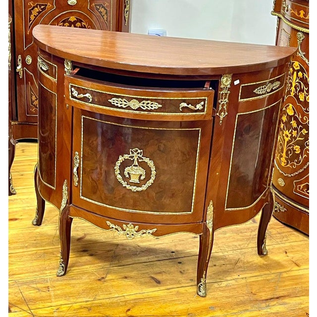 French-Style Demilune Sideboard – Premium Hardwood With Intricate Gold Leaf Details For Sale - Image 4 of 4