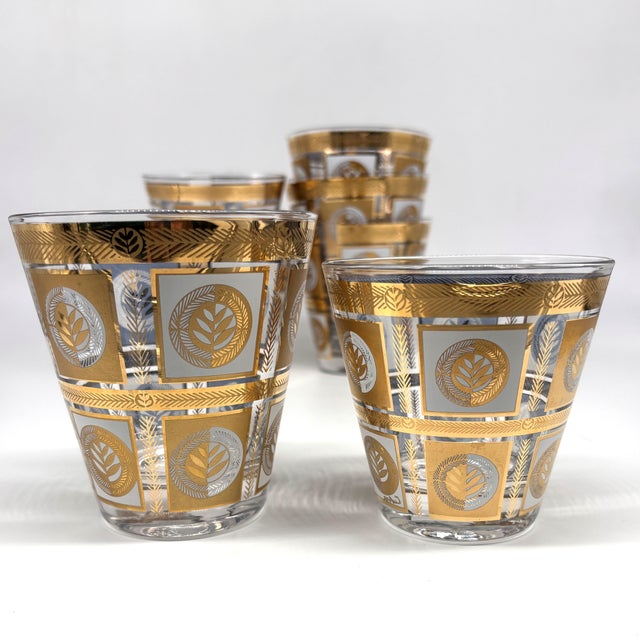 Culver Ltd. Culver Quadrille 22k Gold Old Fashioned Glasses Set of 8 For Sale - Image 4 of 7