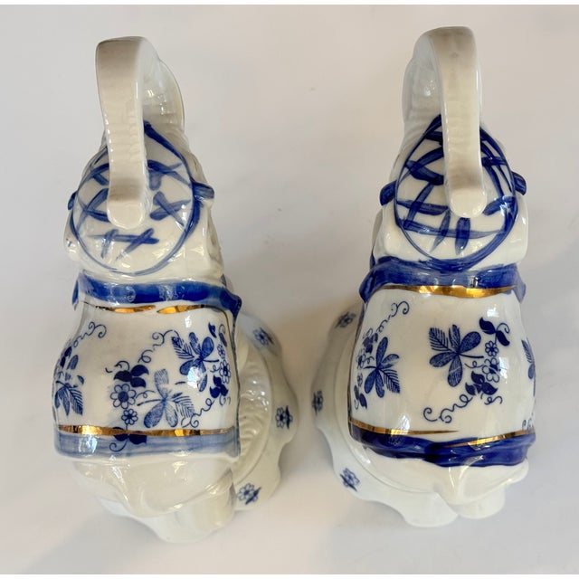 Chinoiserie Vintage Blue and White Auspicious Porcelain Elephants - A Pair For Sale - Image 3 of 9