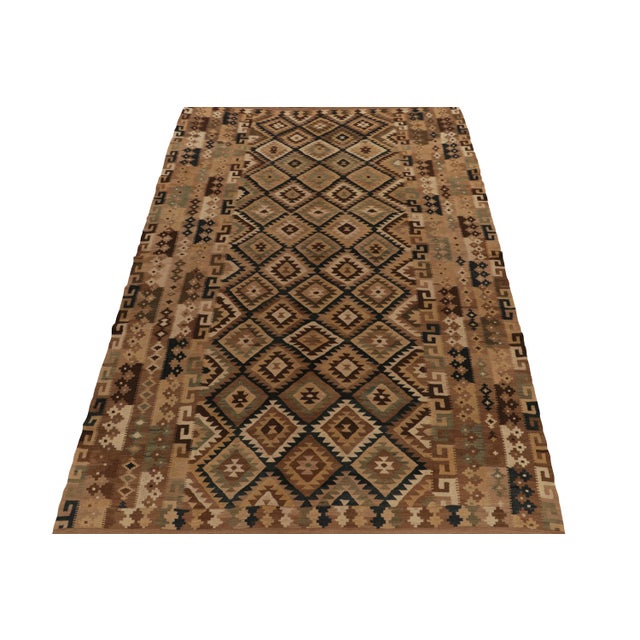 Tribal Vintage Afghani Kilim Rug in Beige-Brown, Teal and Black Tribal Pattern For Sale - Image 3 of 7