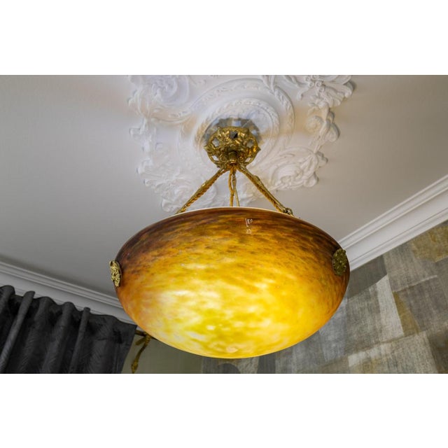 1920s Art Nouveau Pendant Light with Amber-Ochre Glass by Muller Frères, France, 1920 For Sale - Image 5 of 18