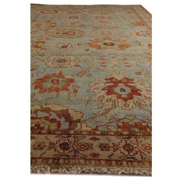 Exquisite Rugs Serapi Hand knotted Wool Light Blue/Ivory Rug-9'x12' For Sale - Image 4 of 6