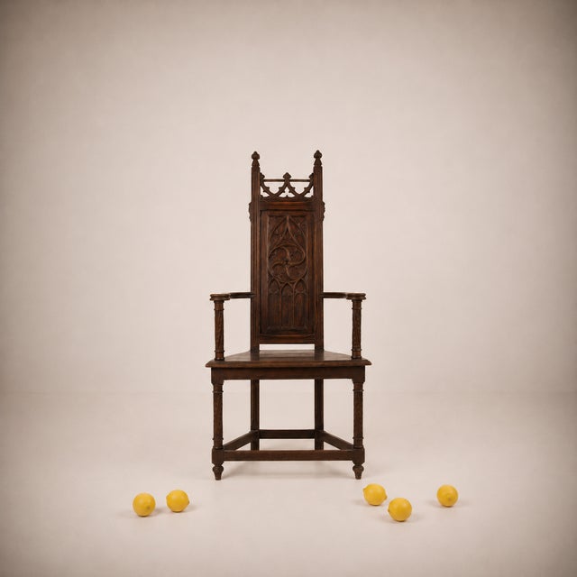 Early Medieval Carved Wooden Armchair, France, 1900s For Sale - Image 3 of 11
