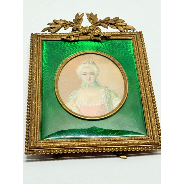 French Louis XVI Gilt Bronze Ormolu & Green Guilloche Enamel Picture Frame For Sale - Image 4 of 9