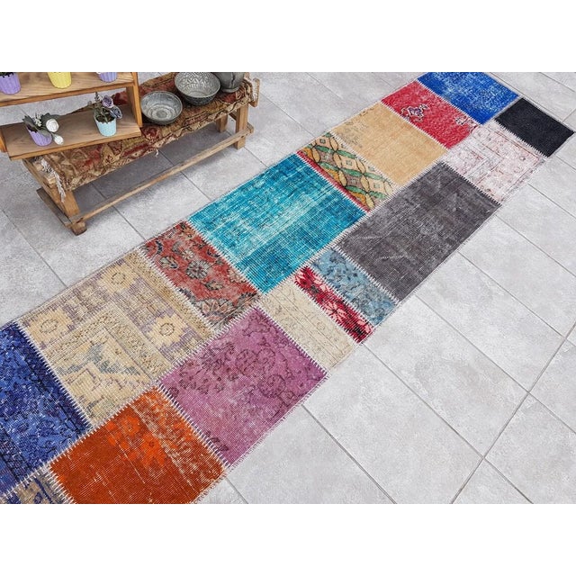 Blue Oushak Vintage Anatolian Runner For Sale - Image 8 of 10