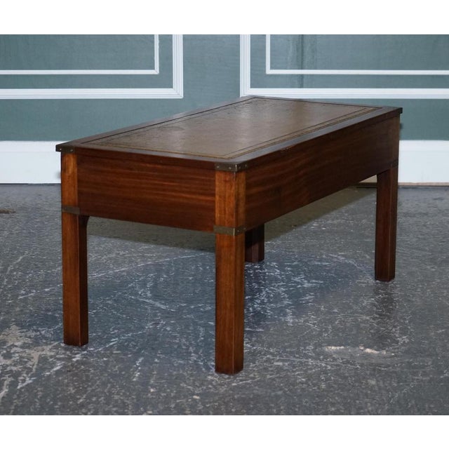 Brown Military Campaign Coffee Table with Brown Leather Top from Harrods London For Sale - Image 8 of 13