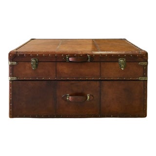Traditional Leather Storage Coffee Table Trunk For Sale