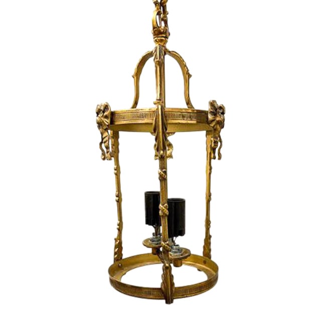 Early 20th Century Two-Light Brass Lantern With Bow Details For Sale