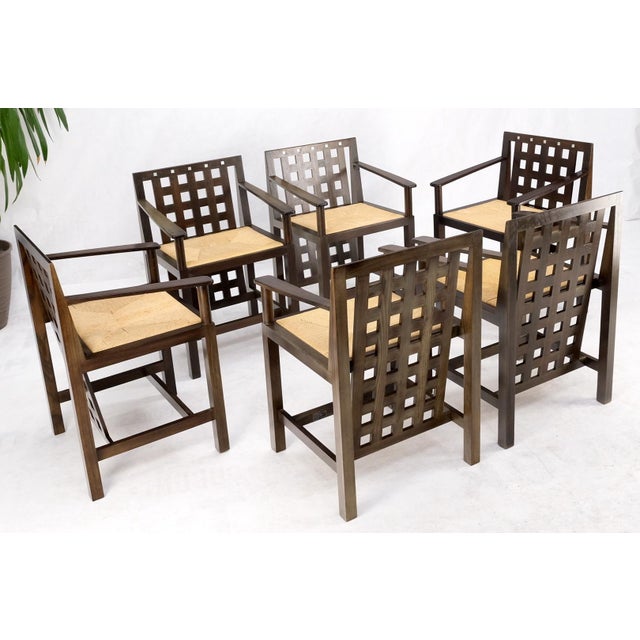 Mid-Century Modern Late 20th Century Brown Oak Cassina Macintosh Drop Leaf Dining Table 6 Rush Seat Chairs Set Mint For Sale - Image 3 of 18