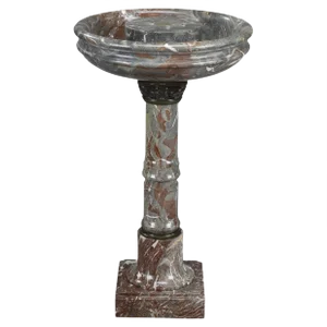 Birdbath in Grey and Red Marble with Bronze Decoration