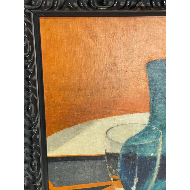 1960s 1961 Mid-Century Modern Still Life With Blue Glass Bottle, Signed For Sale - Image 5 of 12