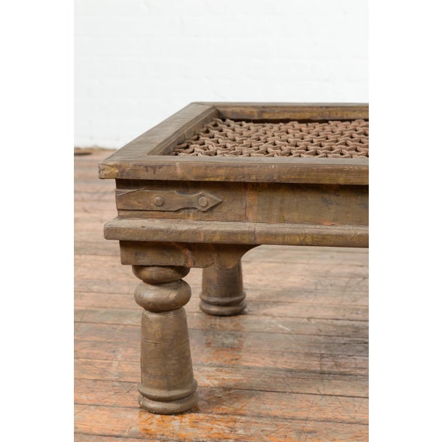 Coffee Antique Indian Metal Window Grill Made into Coffee Table with Baluster Legs For Sale - Image 8 of 13