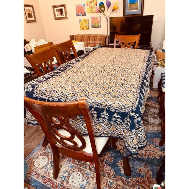 Navy Mid 20th Century Never Used Ghabani Embroidered Tablecloth For Sale - Image 4 of 10